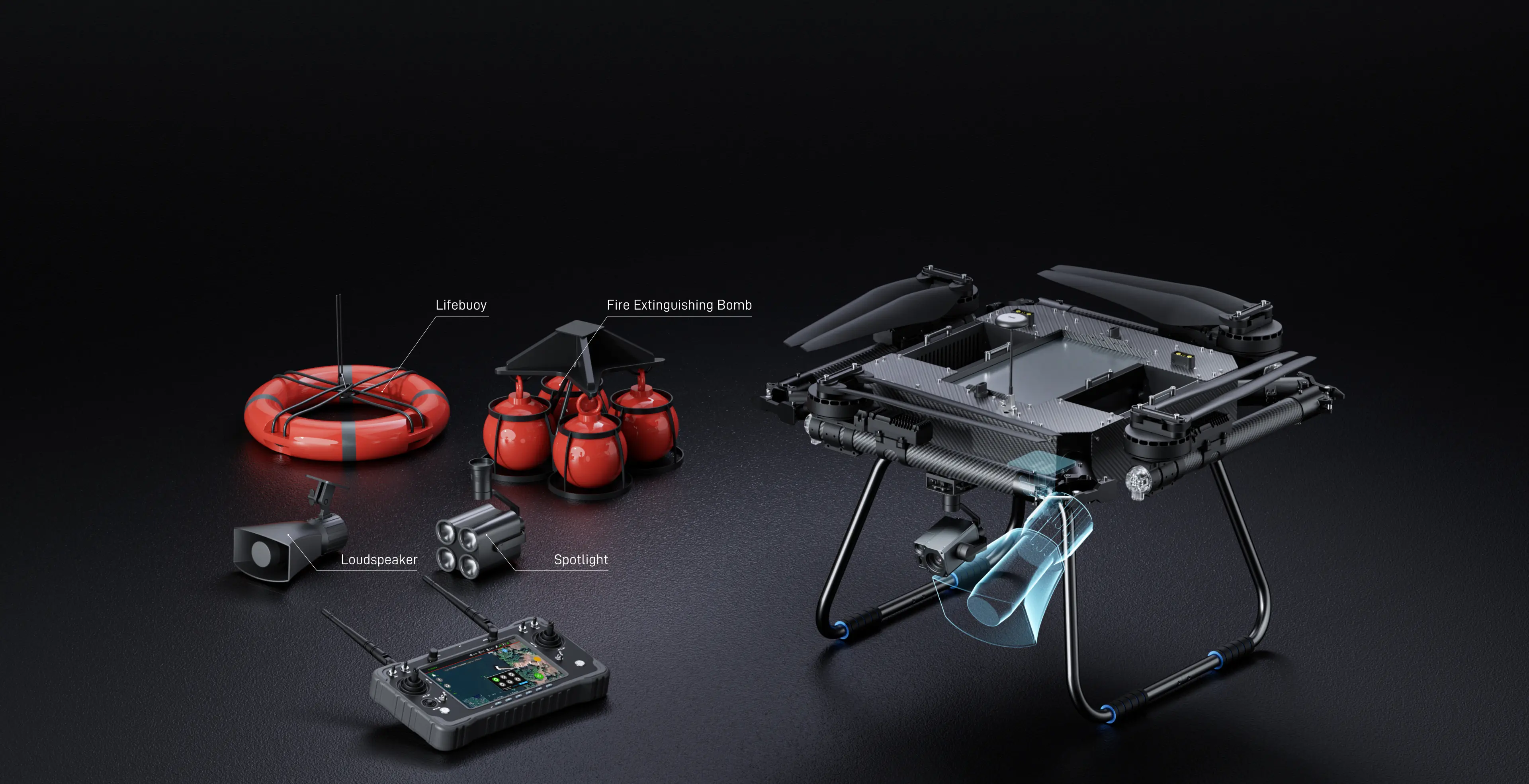 HS-UAV401 heavy-lift drone with all accessories show